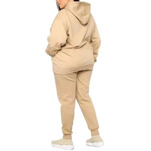 Personalizado de gran tamaño de 2 piezas de las mujeres conjunto bordado Drop-Shoulder Joggers pantalones sudadera Skinny Fit sudaderas con capucha en blanco 100% algodón - Product Image 5