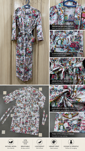 Robe Kimono en Coton Multicolore à Motifs Floraux pour Femme - Peignoir Long Écologique Premium à Séchage Rapide avec Col Châle, Vêtement de Nuit - Product Image 5