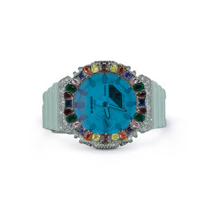 Montres élégantes en moissanite multi-pierres, semi-serties, avec bracelet en caoutchouc et boîtier rond de 20 mm, pour cadeau DOPE JEWELLS - Product Image 1