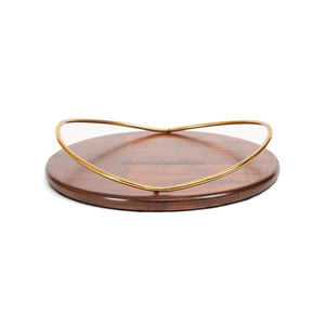High Quality Custom Acacia Wood and Brass Handle Round Food Serving <b>Tray</b> With Handles for Table Decoration - Product Image 2