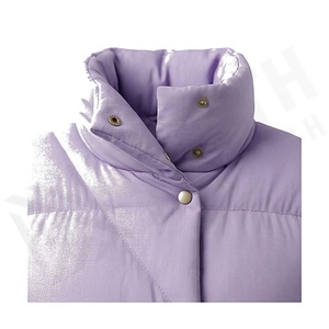 เสื้อแจ็คเก็ตผ้าควิลท์สีลาเวนเดอร์ แขนยาว คอตั้ง ทรงสั้นสำหรับฤดูหนาว บุด้วยโพลีเอสเตอร์ ปิดด้วยกระดุม - Product Image 4