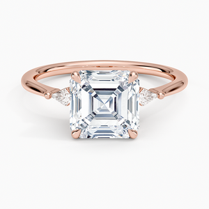 Anillo de Diamantes con Corte Asscher, Diamante Cultivado en Laboratorio, Tres Piedras Laterales en Forma de Cometa, Oro de 14K/18K, Joyería Fina Petite Cometa, Anillo de Regalo de Lujo - Product Image 2