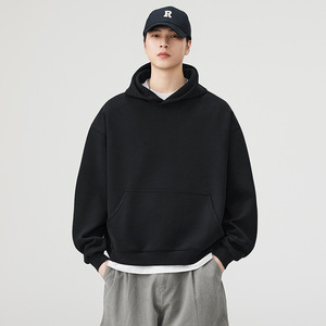 Sweat-shirt à capuche unisexe beige uni en molleton français, décontracté, avec poche avant, coupe classique, 100 % coton, brodé, respirant - Product Image 6