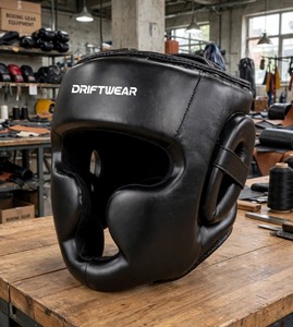 อุปกรณ์ป้องกันศีรษะสำหรับชกมวยแบบเต็มหน้า ยี่ห้อ Custom Logo Driftwear Impex รุ่น Pro Sparring ทำจากหนังวัวแท้ สำหรับฝึกซ้อม MMA และคิกบ็อกซิ่ง - Product Image 3