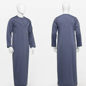 Wholesale Premium Cotton Stand Collar Modest <b>Men's</b> Loose Fit <b>Thobe</b> Islamic Eid Plus Size Floor Length Short Sleeve Quick Dry - Product Image 5