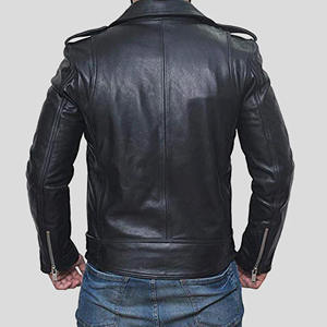 Blouson de motard personnalisé pour homme en cuir véritable noir, coupe ajustée, style punk, fermeture éclair asymétrique, en peau de mouton souple - Product Image 4