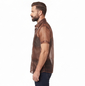 Chemise transparente 100% polyester pour homme, chemise transparente à séchage rapide pour l'été, chemise transparente à col rabattu pour homme - Product Image 4