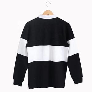 เสื้อโปโลผู้ชายคอปกติดกระดุมผ้าฝ้ายแท้ แต่งลายปะติดสีดำขาวสไตล์ฤดูใบไม้ร่วง ดีไซน์ยอดนิยม พร้อมแถบยางยืด - Product Image 2