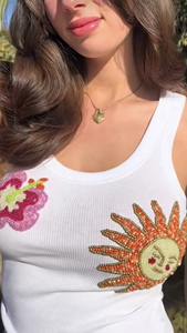 Beige Color Embroidery Side Lace up Crew Neck Breathable Woven Polyester/Cotton Solid Casual Summer Tank <b>Top</b> for Women - Product Image 4