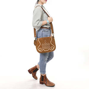 Brown Suede Bohemian Crossbody Bag Women Vintage Embroidered Western Shoulder <b>Handbag</b> - Product Image 1