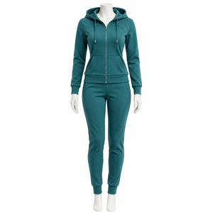 Ensemble pantalon décontracté à manches longues de couleur unie, respirant, 100 % coton, coupe régulière, haute qualité, personnalisé, pour femme, rouge à capuche - Product Image 6