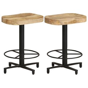 Ensemble de 2 tabourets de bar en bois de manguier massif et noir, bois naturel et coloris noir - Product Image 1