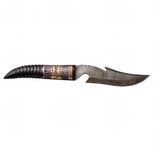 Cuchillo de exterior hecho a mano de acero de Damasco con mango de cuerno tallado y espaciadores de latón - Product Image 5