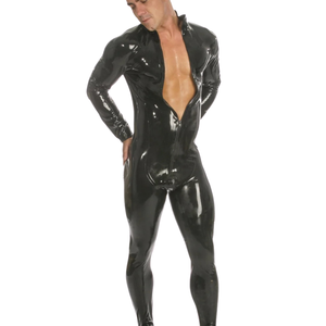 Traje de látex negro para hombre, estilo zentai, ajustado, de cuerpo entero, manga larga, disfraz para adultos - Product Image 5