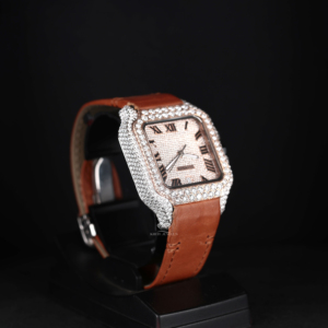 นาฬิกาข้อมือผู้ชายแบบอัตโนมัติ ดีไซน์ฮิปฮอป ประดับเพชรโมอิสซาไนต์ ตัวเรือนทรงเหลี่ยม หน้าปัดแบบโรมัน สายหนังสีน้ำตาล  แบบสั่งทำพิเศษ - Product Image 2