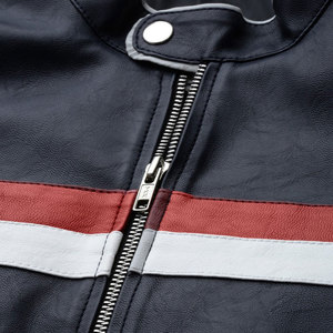 Chaqueta de Moto para Hombre de Cuero PU, Cuello Alto, Bloques de Color, Cierre de Cremallera, Corte Regular, para Otoño - Product Image 5