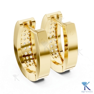 Pendientes de Aro Anchos con Diamantes CVD HPHT Cultivados en Laboratorio, Diseño Multirrango Pavé, Oro Sólido de 18K, Joyería de Lujo para Mujer, Krup Jewels - Product Image 3