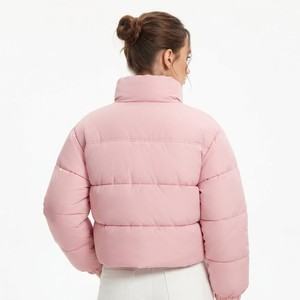 Women Streetwear <b>Cropped</b> <b>Puffer</b> <b>Jacket</b> Solid Pink Color <b>Puffer</b> Winter Fashion Outerwear Full Zip <b>Jacket</b> Wholesale Manufacturer - Product Image 3