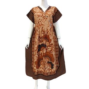 Women Casual Kimono Dress with button in front <b>V</b>-neck and <b>string</b> on both side by Chrysanta - Product Image 3