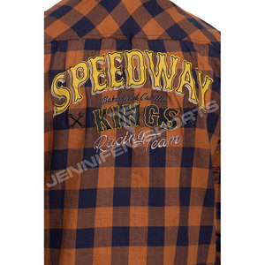 Camisa de Motociclismo JENNIFEN SPORTS JS-16, Franela, Color Naranja y Azul Marino, Diseño a Cuadros Buffalo, Forro de Aramida, Protección Completa con Armadura CE - Product Image 4