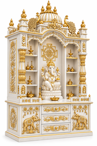 Traditional Royal Teak <b>Temple</b> with 3Arch Jharokha & Storage Drawers Handcrafted <b>Wooden</b> Pooja Mandir for Home Hindu Pooja Ghar uk - Product Image 5