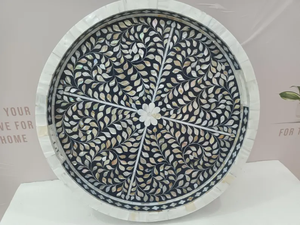 Bandeja redonda con incrustaciones de nácar negro, decoración floral para servir de blossom craft india - Product Image 5