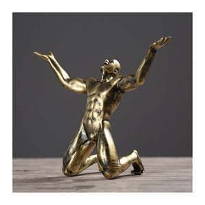 รูปปั้นโลหะนามธรรมรูปคนสมัยใหม่พร้อมฐานวงแหวน - ประติมากรรมท่าโยคะสำหรับตกแต่งบ้านและสำนักงาน - Product Image 4