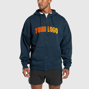Sweat à capuche zippé surdimensionné pour homme, en coton épais doublé polaire, respirant, chaud, doux et confortable, style streetwear hiver, OEM - Product Image 1