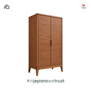 Armoire à 2 portes en teck massif de style moderne du milieu du siècle, finition noyer, armoire de rangement pour vêtements en bois pour chambre à coucher - Product Image 5