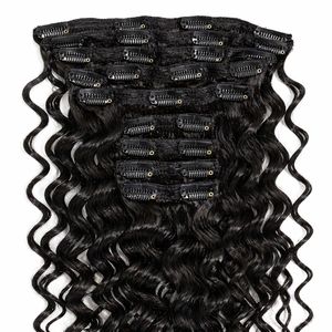 Extensions à clipser 22 pouces, noir naturel, qualité super double drawn, texture cheveux bouclés profonds - Product Image 2