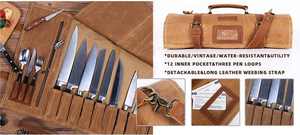 Sac de rangement pour couteaux en toile et cuir de luxe, durable, avec fermeture éclair, pour chef professionnel, organisateur de cuisine, étui de voyage, LCKR-0015 - Product Image 2