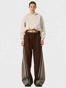 Ensemble de survêtement 2 pièces pour femme, sweat à capuche court et pantalon de survêtement, marron uni, décontracté, respirant, été, coupe classique - Product Image 4