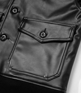 Unisex PU Leather Waterproof <b>Vintage</b> <b>Bomber</b> <b>Jacket</b> Stand Collar Single Breasted Casual Autumn Regular Fit Solid Color Front - Product Image 5