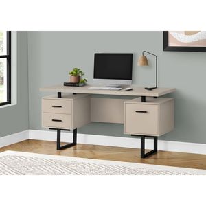 Scrivania per Computer Contemporanea 60''L in Laminato Beige con Struttura in Metallo Nero per Ufficio Domestico, Configurazione Sinistra e Destra, Cassetti Portaoggetti per Laptop - Product Image 1