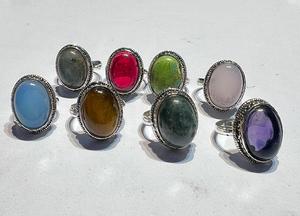 Vintage Rose <b>Quartz</b> Lapis Lazuli Tigers Eye Chalcedony Natural Gemstones 925 Silver Plated Brass Prong Set Unisex Fashion <b>Ring</b> - Product Image 6