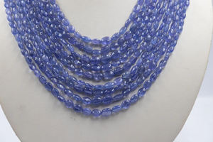 Collier de perles de tanzanite naturelle à 9 brins, lisses, ovales, avec trous au centre, 5*7-6*8 mm, 16-23 pouces, pour mariage - Product Image 5