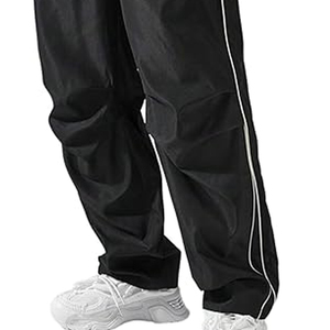 Autumn New Arrivals Elastic Mid Rise Loose Stacked Cargo Pants Cool Streetstyle Nylon Canvas <b>Men's</b> Colorblock Track Pants Side - Product Image 3