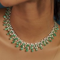 Luxury Women's 925 Silver Moissanite Beaded Necklace With Imitation Pearl And Green <b>Crystal</b> <b>Water</b> Drop Pendant For Wedding - Product Image 2