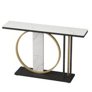 Style Console Table <b>White</b> Sintered Stone Marble Top & Gold Stainless Steel Metal <b>Frame</b> Rectangular Sofa Hallway Accent Furniture - Product Image 1