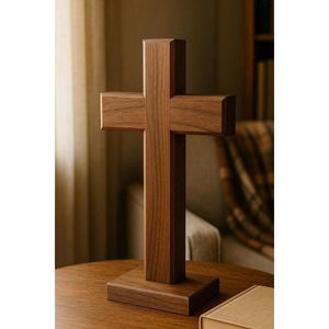 Croix classique en bois massif, faite à la main, décoration religieuse chrétienne pour table, église, maison, prière, autel - Product Image 5