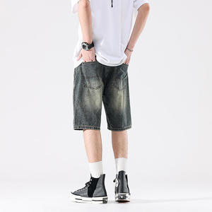 Shorts en jean vintage déchirés et brodés, style streetwear baggy, avec strass, pour hommes – Fabrication sur mesure - Product Image 3