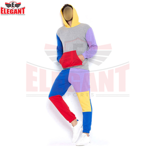 Ensemble de survêtement coloré à capuche pour homme, style streetwear décontracté, avec sweat à capuche patchwork personnalisé et pantalon de jogging, collection 2026 - Product Image 2