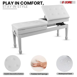 5 Core Heavy Duty <b>Wooden</b> Duet Piano <b>Bench</b> <b>with</b> 3.5 Inch Padded Cushion and <b>Storage</b> Musician Stool Model PNB DT WH - Product Image 2