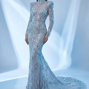 Elegante Vestido Formal Árabe de Sirena, Vestido de Noche con Lentejuelas, Cuello Alto y Mangas Largas para Mujeres Musulmanas, Ideal para Bodas - Product Image 1