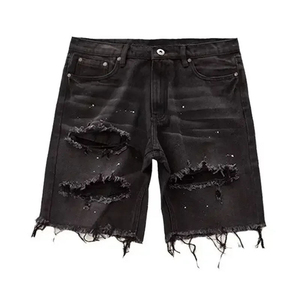 ผู้ผลิตกางเกงยีนส์ขาสั้นทรงวินเทจเอวสูงแบบขาดๆ ซีดๆ สไตล์แบ็กกี้ กางเกงยีนส์ขาสั้นผู้ชายสั่งทำพิเศษ - Product Image 2