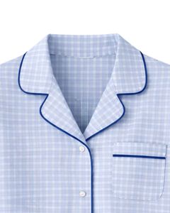 Ensemble de pyjama pour femme en coton bleu clair à carreaux, manches longues, boutonné, vêtements de nuit doux et respirants, ensemble de détente deux pièces - Product Image 6