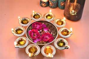 Metal Circular <b>Candelabra</b> With Diya Holders For Religious Activities And Festive Decorations - Product Image 6