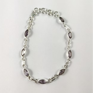Minimalist Purple <b>Amethyst</b> <b>Bracelet</b> 925 Sterling Silver Dainty Link Chain Simple Stone Jewelry Occasion Gift - Product Image 3