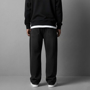 Jean en denim classique uni personnalisé, coupe ample, délavé, qualité supérieure, 100% coton, style hip-hop, coupe décontractée pour homme - Product Image 4