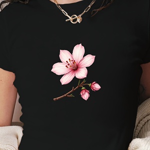 เสื้อยืดแฟชั่นสั้นสำหรับผู้หญิงพิมพ์ลายดอกซากุระทรงสลิมฟิตสไตล์ Y2K - Product Image 3